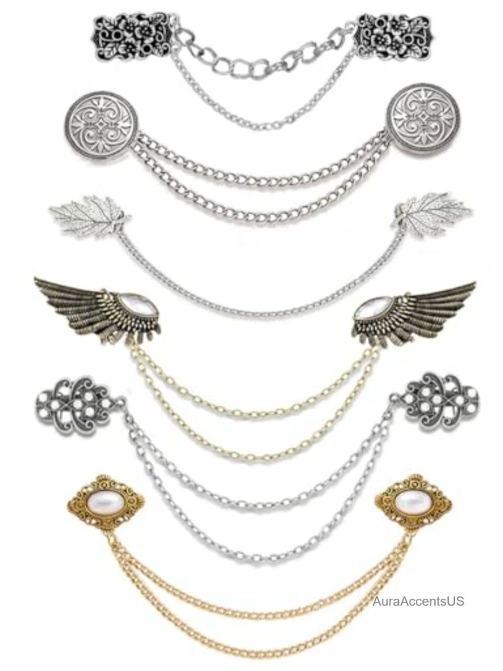 Vintage Sweater Shawl Chain Clips Retro Shirt Collar Lapel Holders Decorations